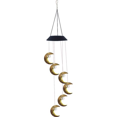 Carillon lumineux solaire en forme de lune - Étanche, à suspendre, pour jardin, terrasse ou maison - Cadeau idéal pour Thanksgiving ou une fête. (1/3)