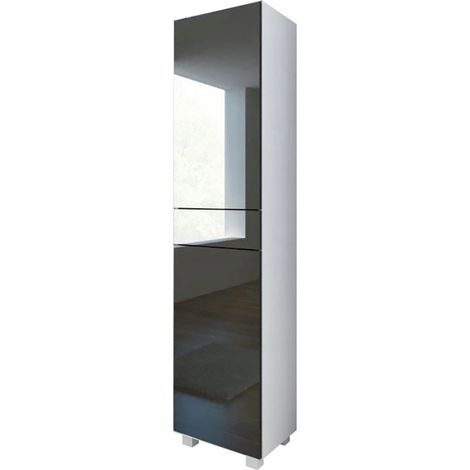 Dusine – Colonne de salle de bain 40 cm gris laqué – Mélaminé certifié FSC – Installation suspendue ou posée – Dimensions 169 cm de hauteur