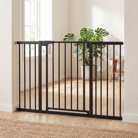 Barrière de sécurité pour chiens et bébés 76 à 130 cm avec extension fixation par pression sans perçage blanc (1/5)