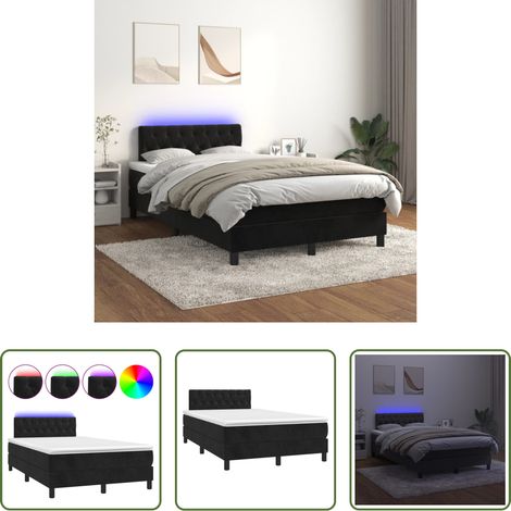 vidaXL LED - Boxspringbett mit Matratze & LED Schwarz 120x200 cm Samt (1/5)