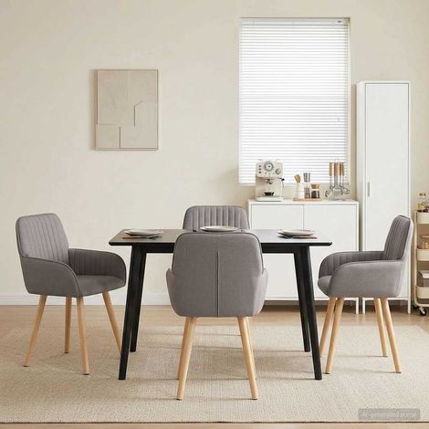 Lot de 4 chaises de salle à manger en tissu taupe avec accoudoirs, métal et bois d’hévéa - PANGIVO (1/5)