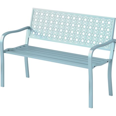 Banc jardin acier bleu 2 places avec dossier ajouré 127x63x85 cm (1/5)