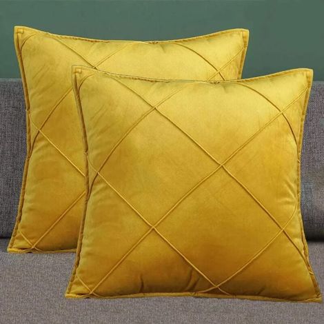 MINKUROW Juego De Fundas De Cojín Suave Simple De Terciopelo De Alta Calidad Funda De Cojín Decorativa Para Sofá (45 x 45 Cm (2 Amarillos)) (1/5)