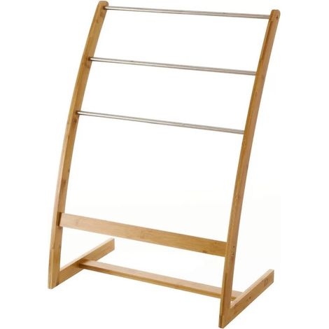 Porte serviette sur pied en bambou et inox (1/4)
