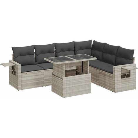 Ensemble de Meubles de Jardin en Rotin Synthétique Gris Clair 7 Pièces avec Coussins, Salon d'Extérieur pour Terrasse et Patio (1/5)
