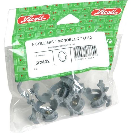 Lot de 5 colliers monobloc sous sachet 40 mm - Nicoll