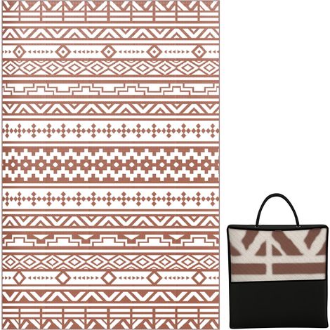 Tapis d'extérieur réversible 1,8 x 2,7 m, tapis de sol au motif mur géométrique en PP sac de transport rouge et blanc (1/5)