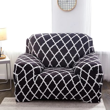 Jeté de canapé élastique, housse de canapé extensible antidérapante, housse de canapé, housse de canapé pour canapé, fauteuil (motif géométrique noir, 1 place) (1/5)