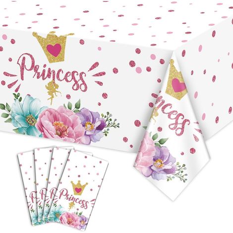 Prinzessinnen Tischdecke 4er-Set Rosa Schloss 130x220 cm für Geburtstage