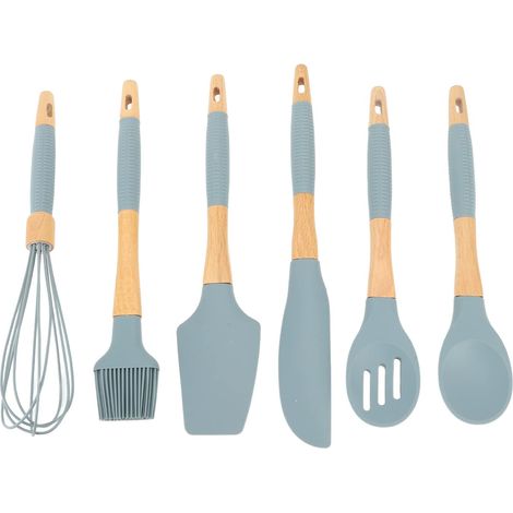 Lot 6 ustensiles cuisine manche bois hêtre – raclette + couteau gratter + cuillère dense + cuillère fuite + autres