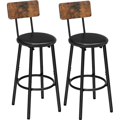 Lot de 2 Tabourets de Bar avec Dossier, Chaises de Bar rembourrés en PU, Chaises Hautes avec Repose-Pieds, pour Cuisine, Salon, Bar, Pieds Réglables, Marron Rustique et Noir EBF31BY01 (1/5)