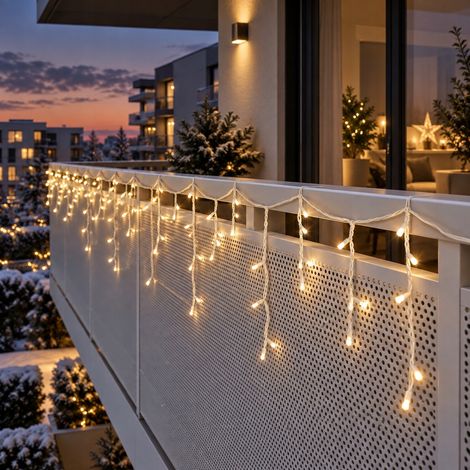 Icicles 300 LED-Lichterkette für den Außenbereich, weißes Kabel, warmweißes Licht, 14 m (1/5)