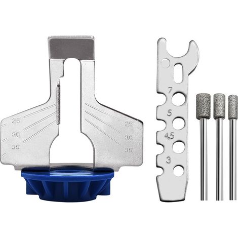 Kit per affilatura motosega da 5 pezzi - Lime diamantate - Guida angolare per trapano, motosega, lama e tosaerba blu