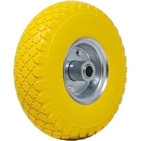 Ruota Piena Antiforatura PU Gialla Carrello Carriola 25cm Cerchio in Acciaio
