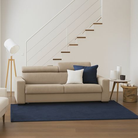 Dmora - Sofá fijo Dabadi, Sofá de 2 plazas, 100% Made in Italy, Sofá Sala de estar, en tela acolchada, con reposacabezas ajustables y reposabrazos delgados, Cm 160x95h85, Beige (1/5)
