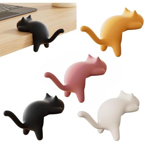 4er-Pack niedliche Katzen-Schreibtischhaken aus ABS, tierförmige Aufhängehaken für Schlüssel, Taschen und Kopfhörer. (1/5)