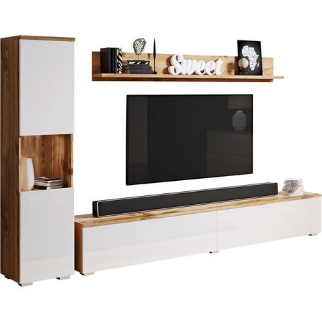 Conjunto de salón Sarasota 130, Roble wotan + Blanco brillante