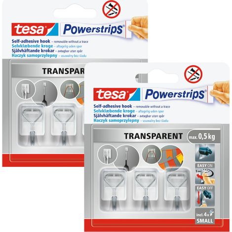 Ganci autoadesivi TESA, portata fino a 0,5 kg, in metallo e plastica, 3 pezzi x2