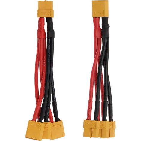 Lot de 2 Câbles de Connecteur de Batterie Parallèle XT60 14 AWG Répartiteur en Y Fil 3 Voies 1 Câble XT60 Mâle à 3 Femelles + 1 Câble XT60 Femelle à 3 Mâles pour Moteur de Batterie (1/5)