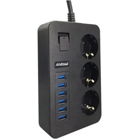 TRADE SHOP - Multipresa Con 6 Porte Usb + 3 Prese Schuko Con Interruttore Ricarica Rapida 3,1a Q-pc6 -