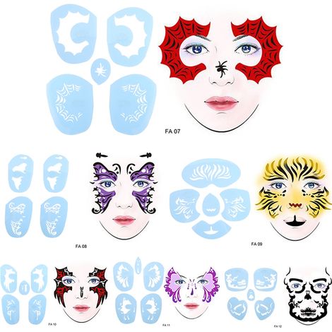Lot de 6 gabarits de tatouage réutilisables pour peinture faciale et cosmétique, pochoirs de maquillage multi-formes, outil de dessin artistique. (1/5)