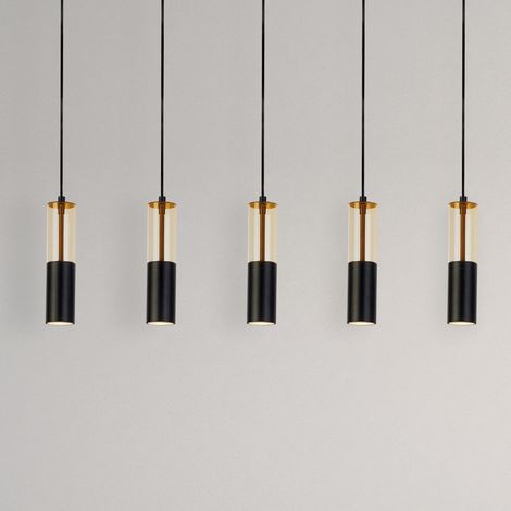 [NEUWERTIG] B-Ware Searchlight Merrygold Pendelleuchte Hängeleuchte Gu10 Schwarz Amber Metall 5flg