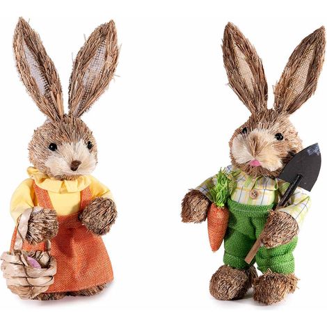 Conigli Pasquali in Paglia Decorazione per la Casa, Set da 2, Altezza 33 cm (1/4)