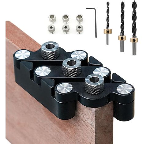 Gabarit de perçage 6/8/10 mm Kit de gabarit de perçage à centrage automatique, 3 en 1 pour le travail du bois, guide de perçage Poinçon à cheville en bois Outils de menuiserie pour le travail du bois (1/5)