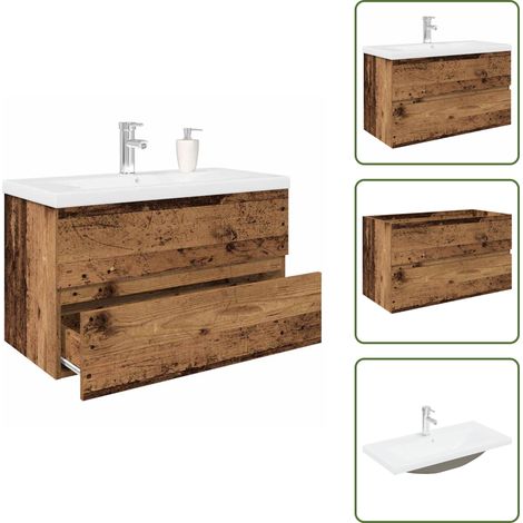 vidaXL Meuble lavabo avec bassin et robinet intégrés vieux bois