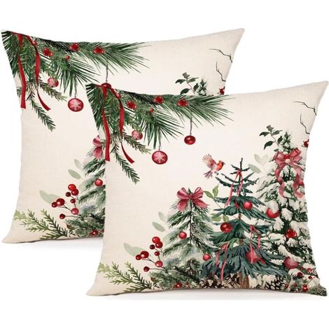 Housse de Coussin Noel 45x45 Lot de 2 Housse Coussin Noel Deco Noel Coton et Lin Décoratif Taie d'oreiller pour Chambre, Nanapé, Chaise, Lit Decoration Noel 45 x 45 cm (1/5)