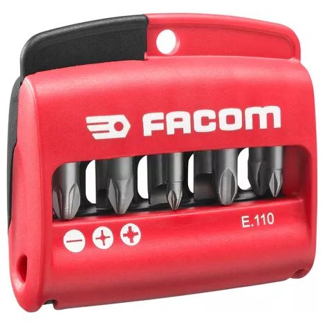 Facom – Jeu de 10 embouts de vissage mixtes 1/4" – 6 pans, Pozidriv, fente – Étui polyamide résistant – Pour vissage intensif