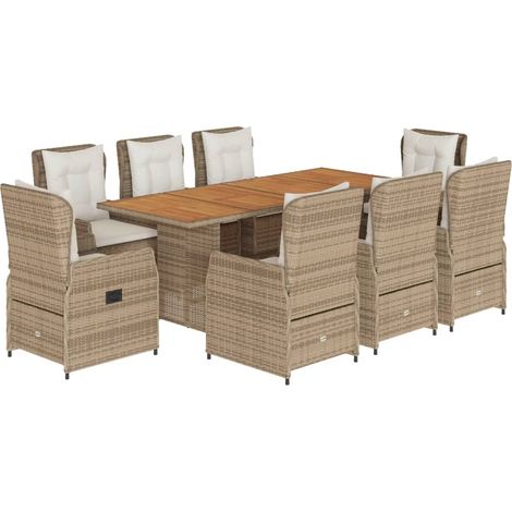 9-tlg. Garten-Essgruppe mit Kissen Beige Poly Rattan vidaXL