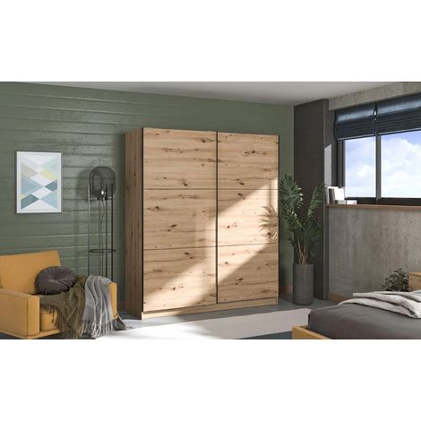 Armadio scorrevole 180 cm, stile industy, finitura Rovere (1/4)
