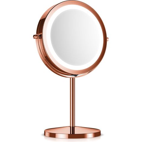 Miroir cosmétique avec lumière LED - miroir avec un grossissement normal et 5x - Miroir de maquillage lumineux rotatif à 360 ° (1/5)