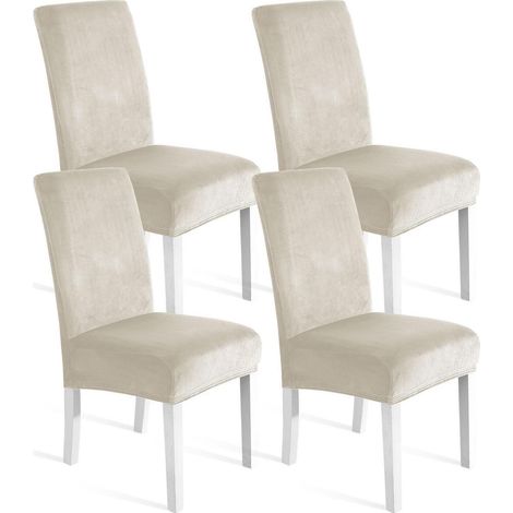 Stuhlhussen Samt 4er Set, Stretch, Waschbar, Beige (1/5)