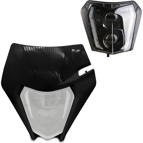 LED-Scheinwerfer + Enduro Offroad-Platte ECE homologierte Frontlichter XDure SW2 DRL schwarz
