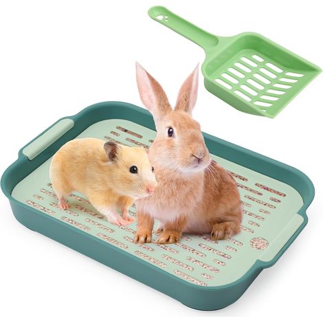 1 Bac à litière, plastique, design double couche, grille amovible, entrée basse, pour lapin, cochon d'Inde, hamster (1/5)