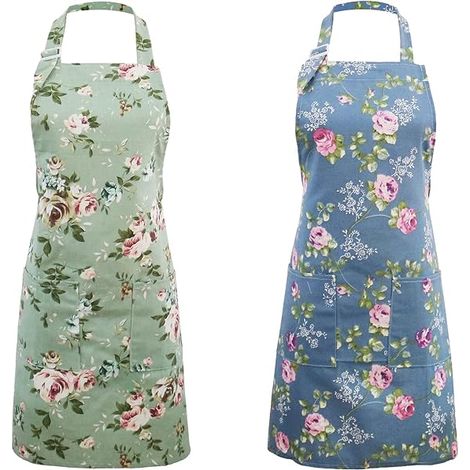 2 delantales de cocina para mujer, delantales florales para cocinar, hornear y hacer jardinería, delantal de chef vintage, lindo regalo de Navidad para mamá, esposa y abuela (1/5)