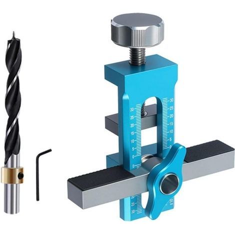 Cabinet door fixing clamp, 2 in 1 installation tool, aluminum alloy, includes 1 drill bit. (1/5)