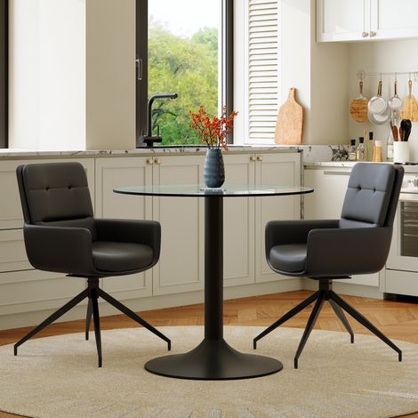 Conjunto mesa comedor redonda cristal con 2 sillas OKMYHOME (1/5)