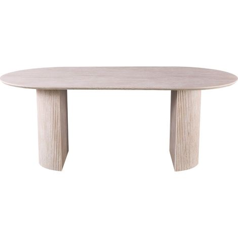 Ovaler Esstisch VAGOS – 200 x 100 cm – Travertin-Farbe – Modernes Stein-Effekt Design