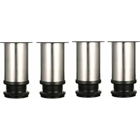 Piedini regolabili per mobili - acciaio inox spazzolato - altezza 8 cm - intervallo di regolazione 0-15 mm - set da 4 - diametro 50 mm (1/4)