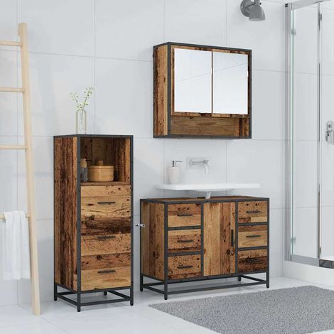 Juego de muebles de baño 3 pcs Madera vieja 80 x 33 x 60 cm