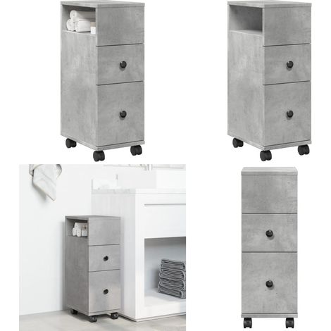 Armario de baño estrecho con ruedas madera gris hormigón - Armario estrecho - Mueble de baño