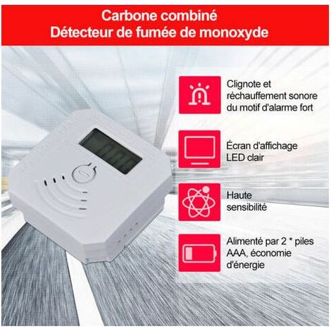 Rilevatore di fumo e monossido di carbonio combinato, rilevatore di fumo CO a batteria con display a LED, luce lampeggiante, allarme acustico e segnale di avvertimento, bianco (1/5)