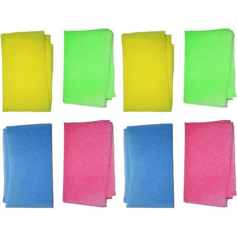 Ensemble de 8 gants toilette en nylon exfoliant pour le dos . Serviettes douche absorbantes jaunes , (1/5)