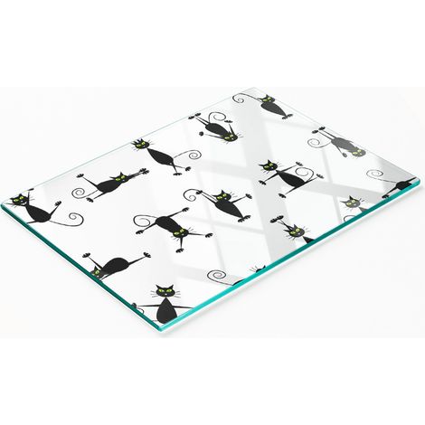 Tagliere da cucina in vetro temperato con grafica di gatti, 80x52 cm (1/5)