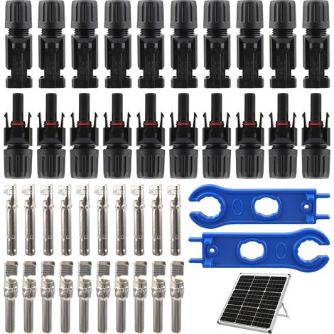 10 paires de connecteurs solaires MC4, ensemble IP67 étanche avec 2 outils, connecteurs solaires noirs pour câbles PV 6mm², connecteurs PV pour modules solaires et installations photovoltaïques (1/5)