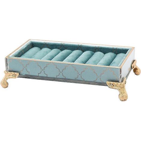 Présentoir à bijoux rétro, élégant et raffiné, bleu paon, pour ranger vos bijoux à la maison ou vos bagues. (1/5)