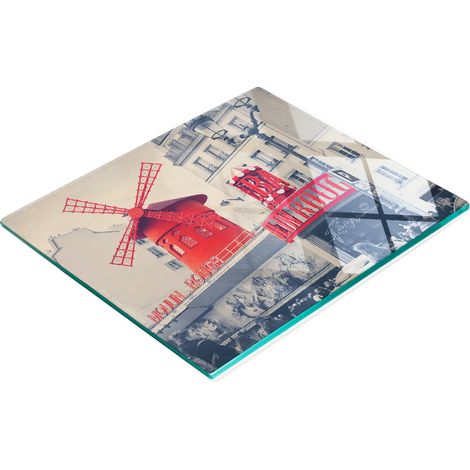 Tabla de cocina de vidrio templado con gr谩ficos decorativos del Moulin Rouge, 60x52 cm. (1/5)